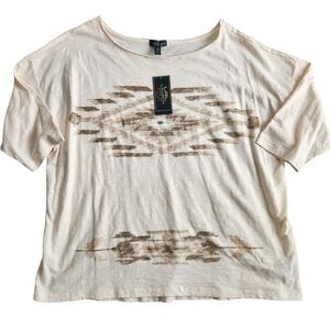 NWT Lauren Ralph Lauren Southwestern Blouse Top Women's 3X Beige Short Sleeve